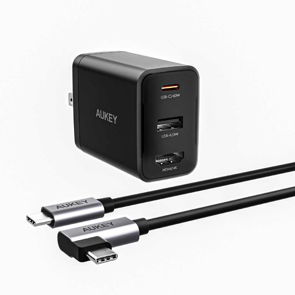 AUKEY（オーキー） USB充電器 Swift HDMI 65W  ［USB-A 1ポート/USB-C 1ポート/HDMI 1ポート］ AUKEY（オーキー） ブラック PA-H60-BK ［3ポート /USB Power Delivery対応 /GaN(窒化ガリウム) 採用］