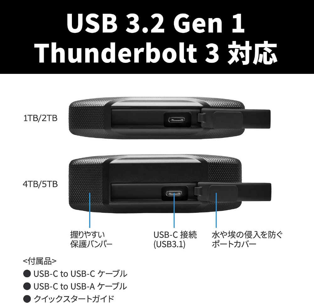 買取】SDPH81G-001T-GBAND 外付けHDD USB-C＋USB-A接続 G-DRIVE ArmorATD スペースグレイ ［1TB  /ポータブル型］|SANDISKPROFESSIONALの買取価格｜ラクウル