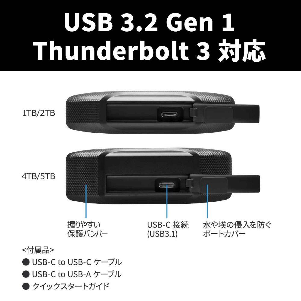 SDPH81G-004T-GBA1D 外付けHDD USB-C＋USB-A接続 G-DRIVE ArmorATD