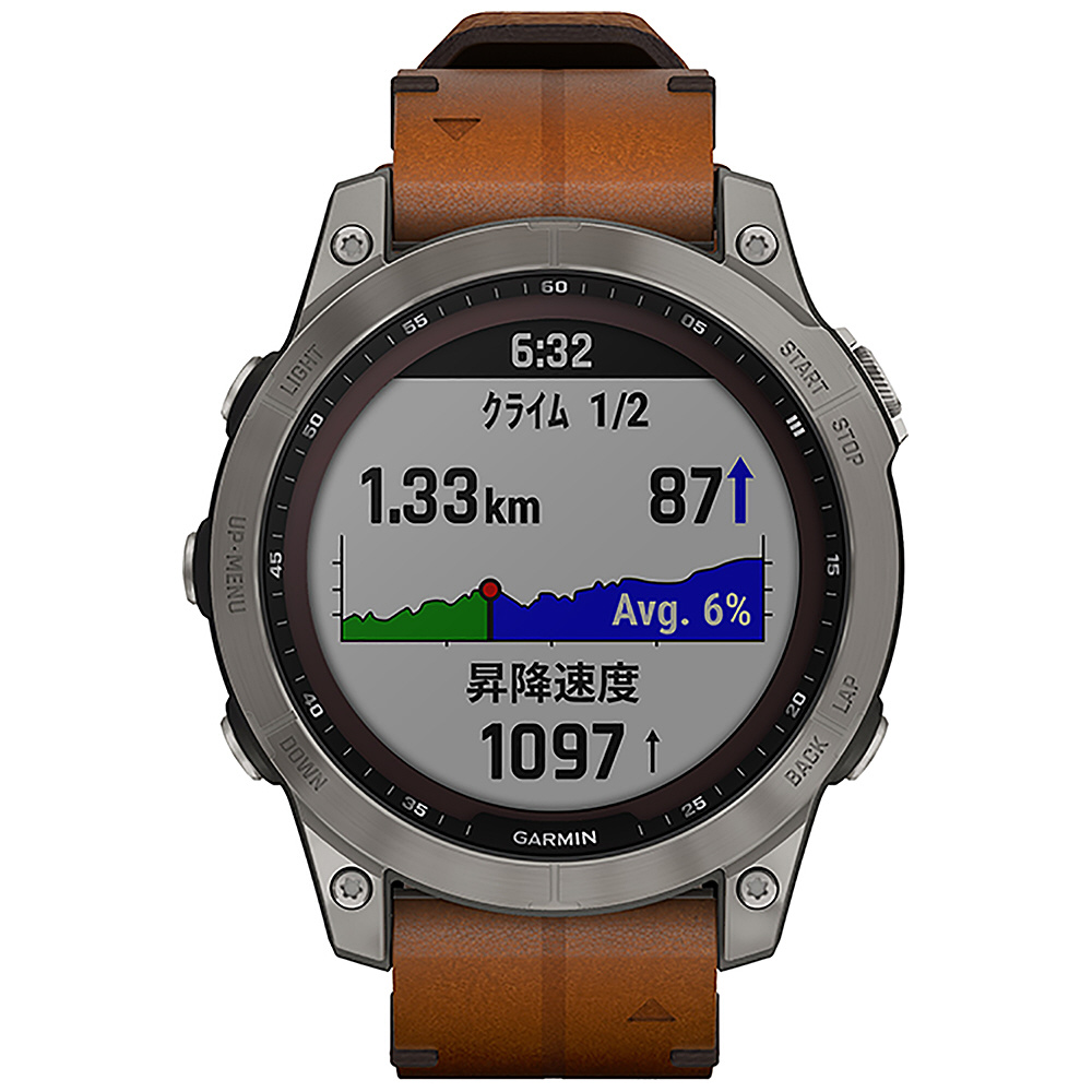 010-02540-43 fenix 7 Sapphire Dual Power 【Suica対応】 GARMIN Ti Chestnut  Leather Band