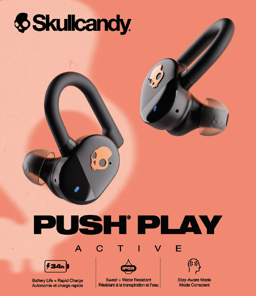 完全ワイヤレスイヤホン PUSH PLAY ACTIVE BLACK ORANGE S2PPW-S749