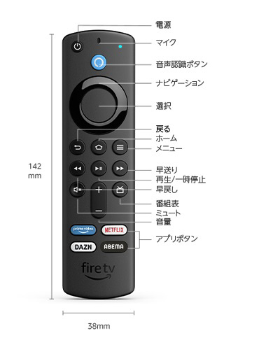 Fire TV Stick - Alexa対応音声認識リモコン（第3世代）付属