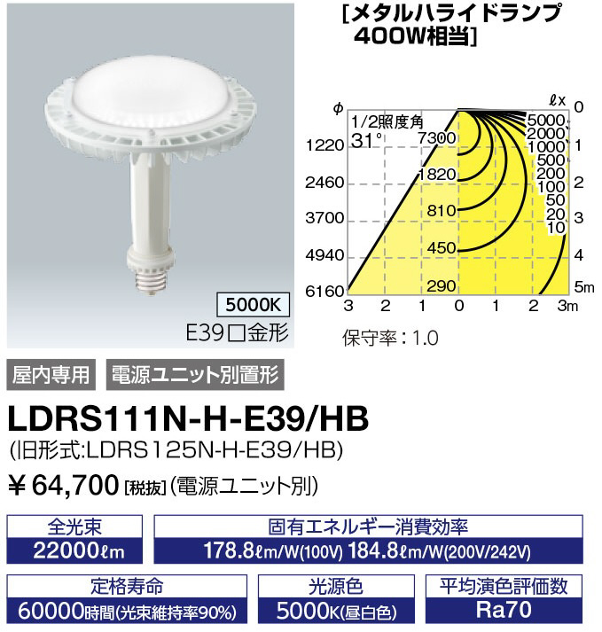 LEDioc LEDアイランプSP 111W (昼白色) 〈E39口金〉 メタルハライドランプ400W相当 クラス2000 LDRS111N-H-E39 /HB ［E39 /昼白色 /1個 /下方向タイプ］｜の通販はソフマップ[sofmap]