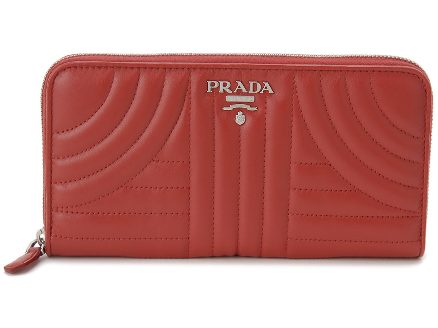 プラダ PRADA ラウンドファスナー長財布 ロッソ レッド レディース