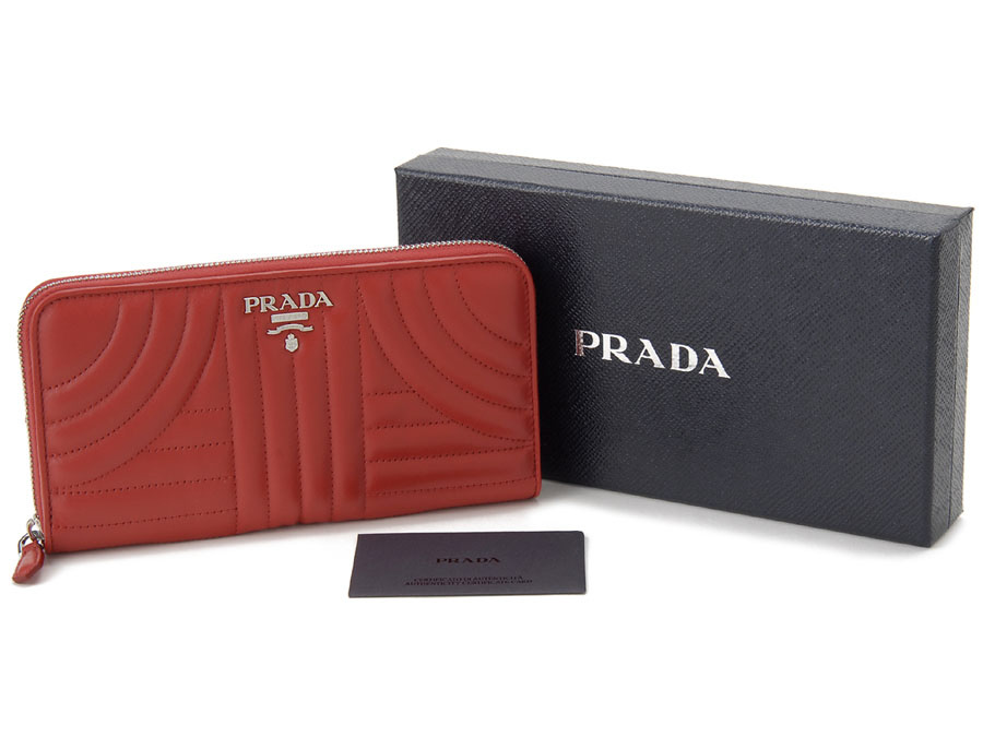 プラダ PRADA ラウンドファスナー長財布 ロッソ レッド レディース