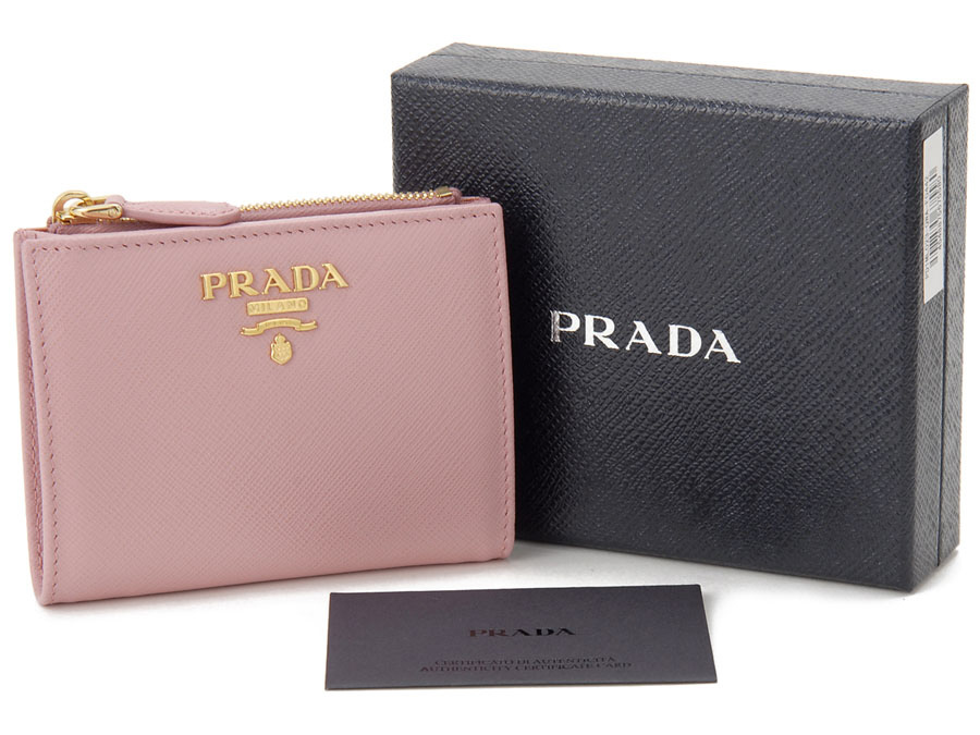 プラダ PRADA 二つ折り財布 サフィアーノ コンパクト 財布 ピンク