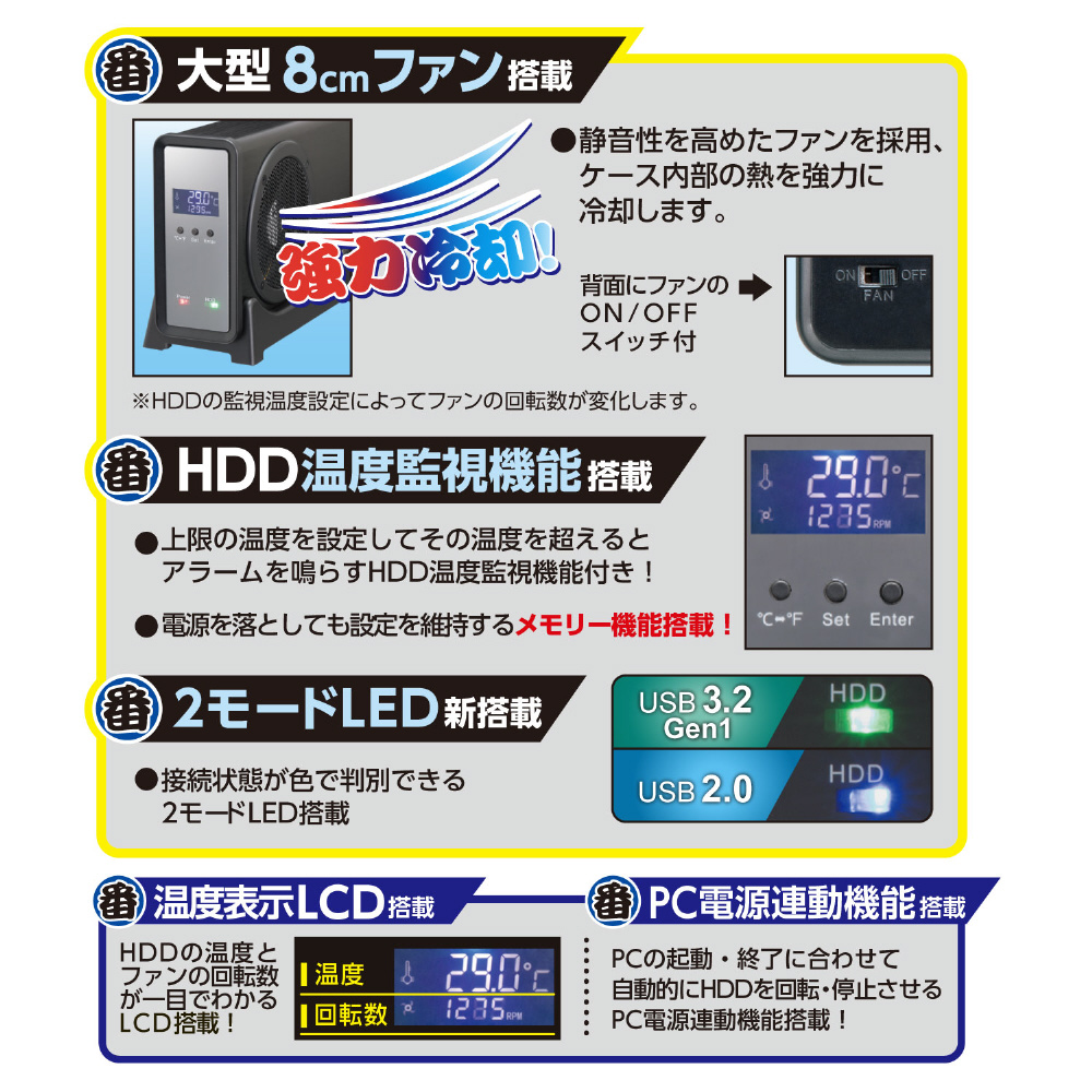 CLS35U3BKF6G2 HDDケース USB-A接続 五代目冷やし系HDD検温番 USB3.2