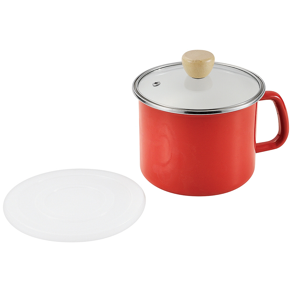 クラッソ IH対応ホーロー深型片手クックポット 14cm レッド HB-5365