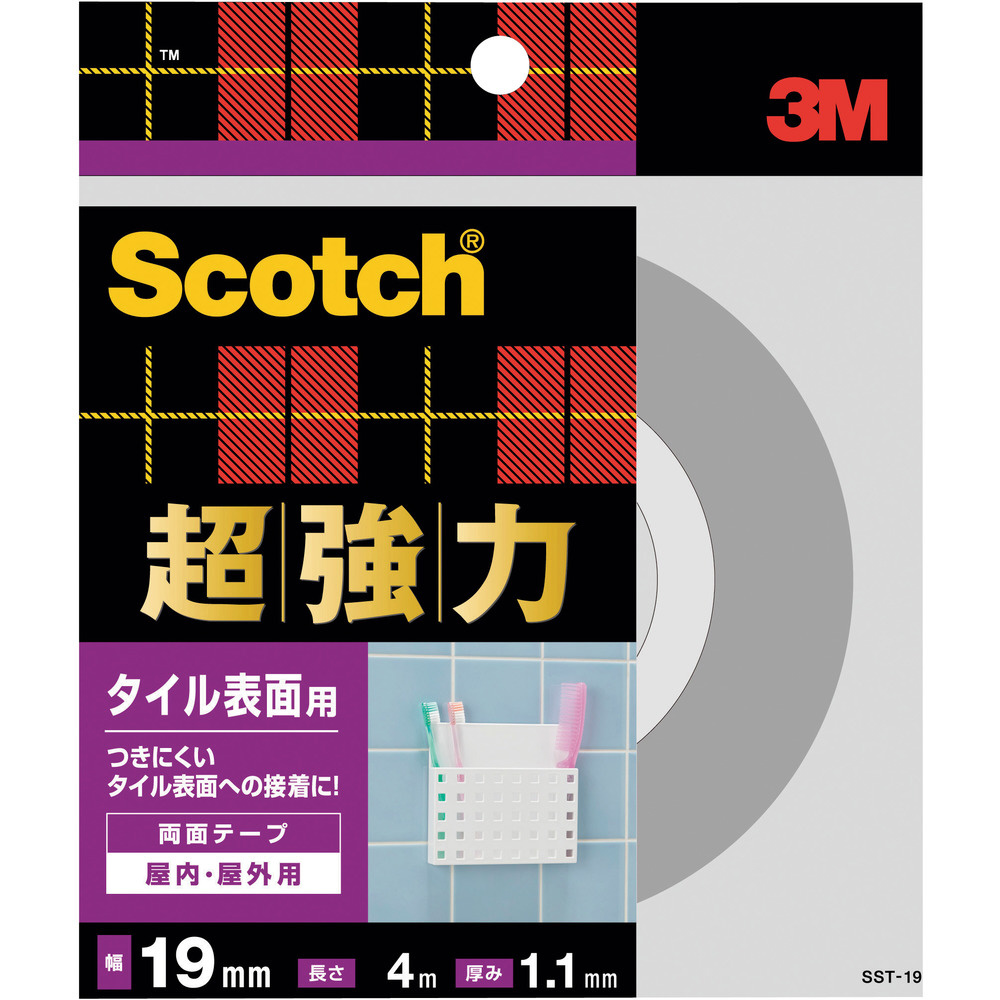 ３Ｍ スコッチ 超強力両面テープ タイル表面用 １９ｍｍ×４ｍ SST-19