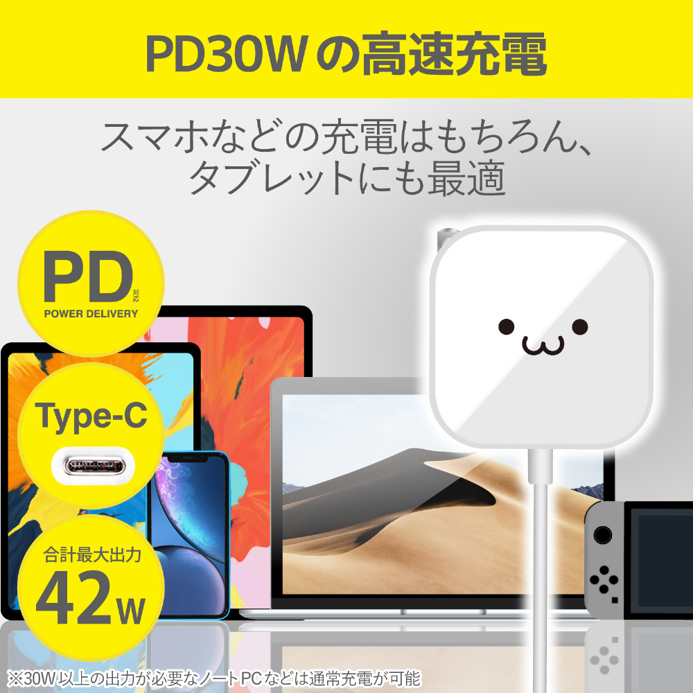 USB Type-C 充電器 PD対応 合計出力42W タイプA ×1 Type C ケーブル 一