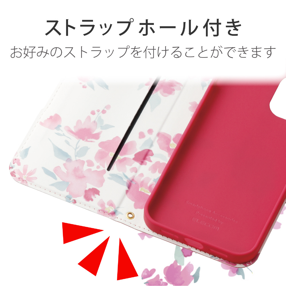 iPhone 12/12 Pro 6.1インチ対応 レザーケース 手帳型 UltraSlim Flowers 薄型 磁石付き ディープピンク  PM-A20BPLFUJPND
