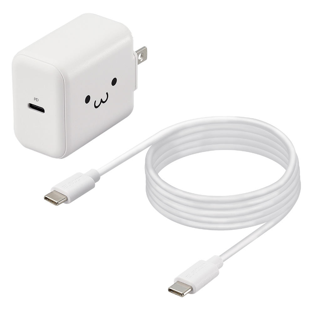 USB Type-C 充電器 PD対応 20W タイプC ×1 Type C to C ケーブル 同梱型 1.5m 【 iPhone iPad  Galaxy Xperia AQUOS OPPO Android各種 Nintendo Switch 他 】 ACアダプター コンセント  ホワイトフェイス｜の通販はソフマップ[sofmap]