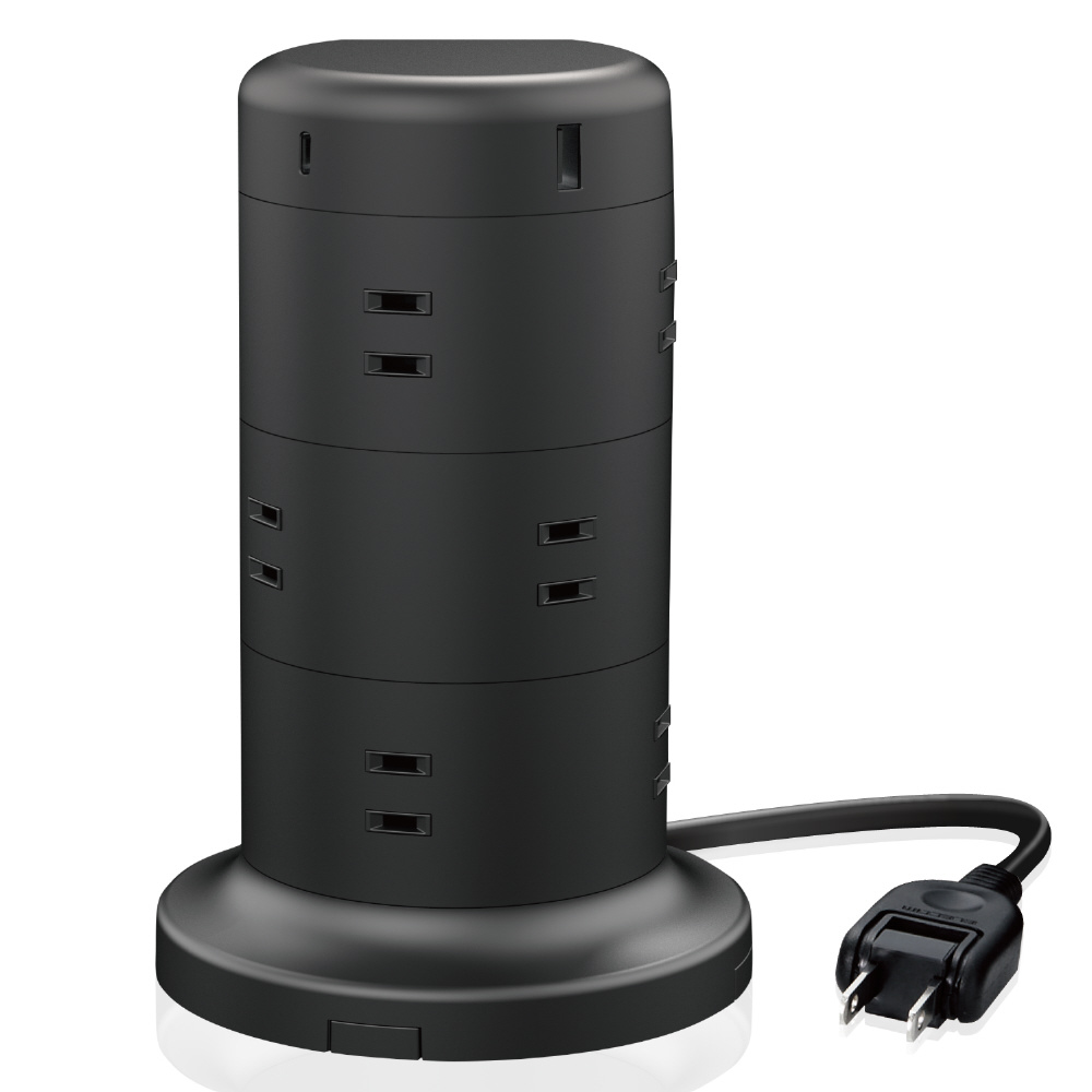 タワー型タップ 12個口 ホコリ防止シャッター付 USB-Cメス×2ポート 2m ECT-2220BK ［12個口］｜の通販はソフマップ[sofmap]