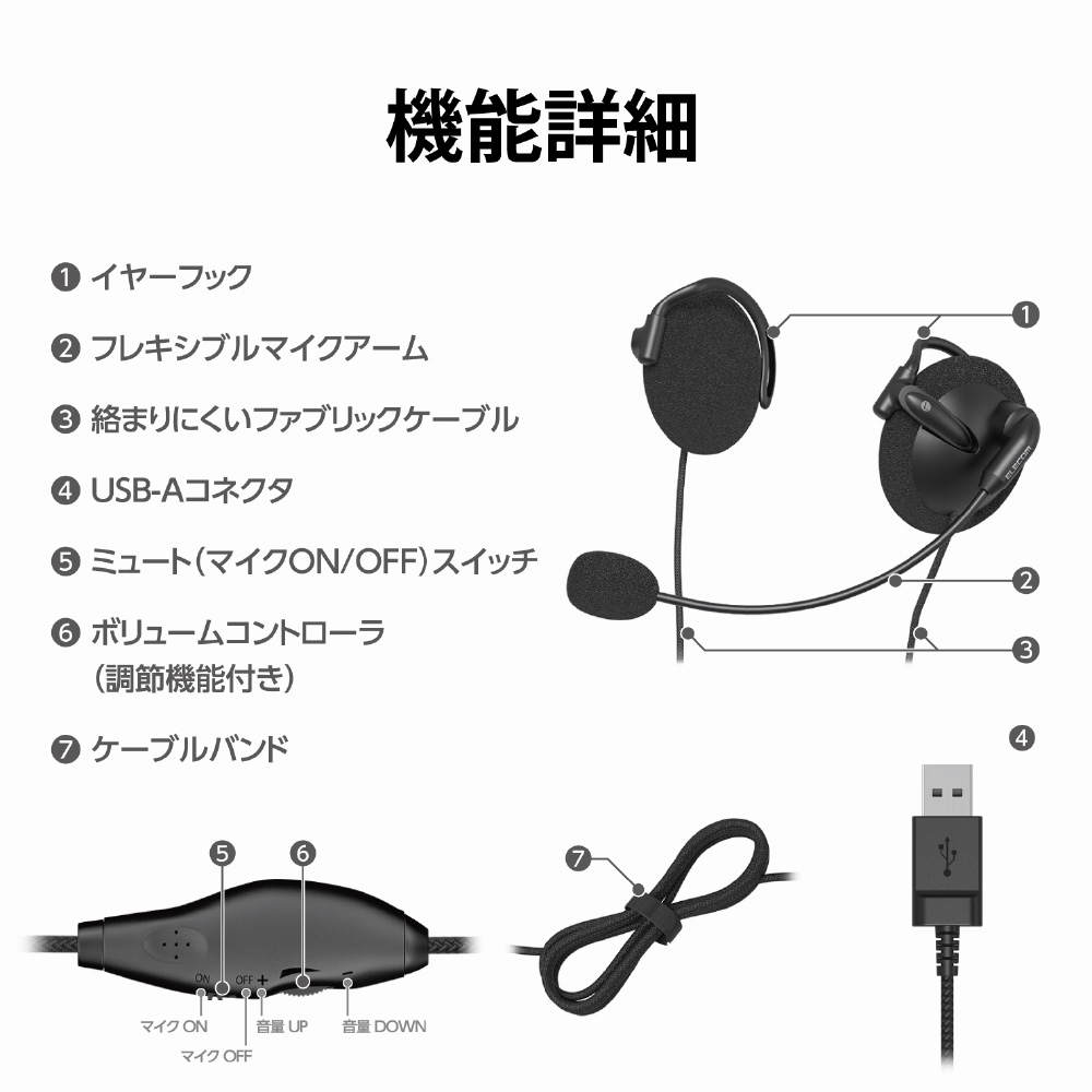 ヘッドセット ブラック HS-EH02UBK ［USB /両耳 /イヤフックタイプ］｜の通販はソフマップ[sofmap]