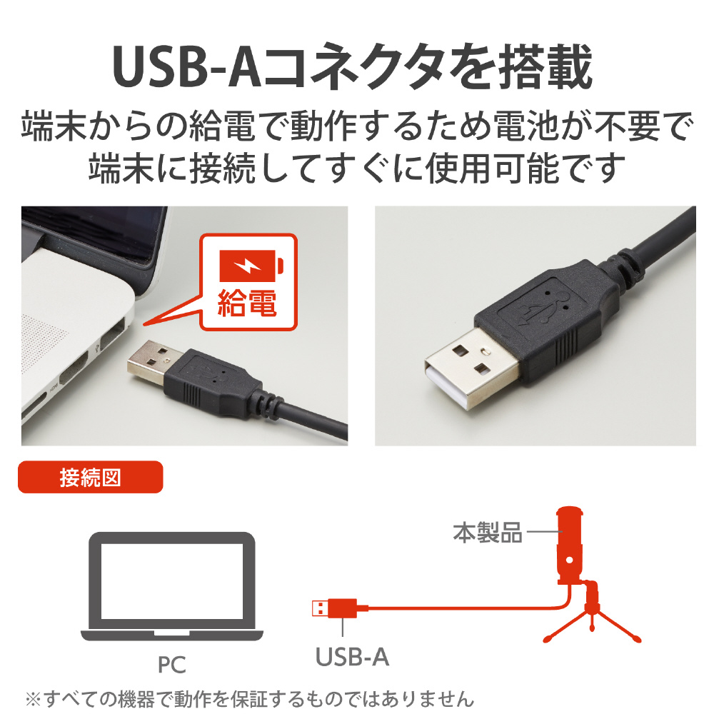 コンデンサーマイク USB-Aコネクタ ゲインコントロール機能 ミニ三脚