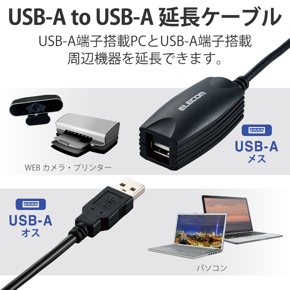 USB-A延長ケーブル [USB-A オス→メス USB-A /5m /USB2.0] ブラック  USB2-EXB50｜の通販はソフマップ[sofmap]
