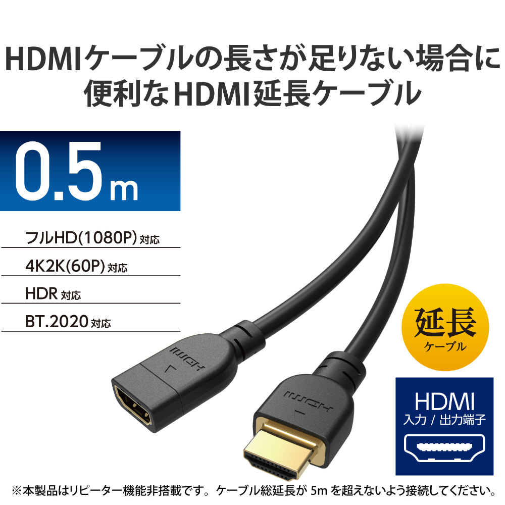 0.5m HDMI延長ケーブル ブラック DH-HDEX05BK ［0.5m /HDMI⇔HDMI  /イーサネット対応］｜の通販はソフマップ[sofmap]