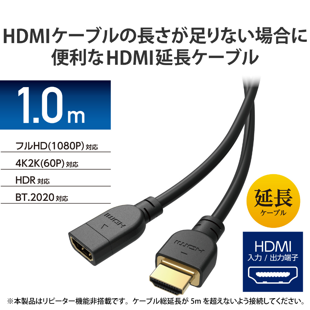 1.0m HDMI延長ケーブル ブラック DH-HDEX10BK ［1m /HDMI⇔HDMI /イーサネット対応］｜の通販はソフマップ[sofmap]