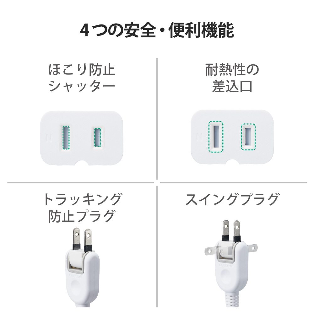 送料無料 サンワサプライ 電源タップ 2P・6個口 5m 火災予防安全