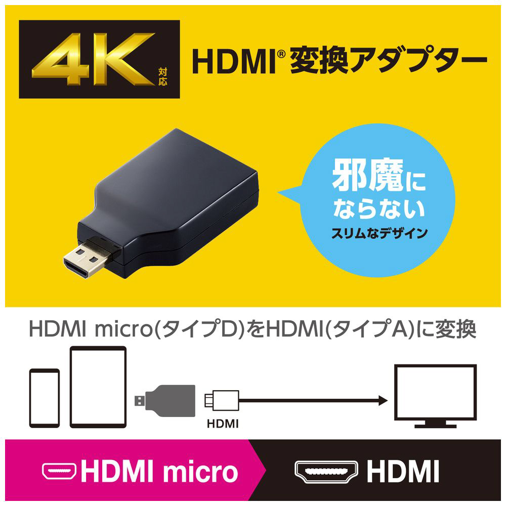 HDMI変換アダプタ [MicroHDMI オス→メス HDMI] ブラック AD-HDADS3BK ［HDMI⇔MicroHDMI  /スリムタイプ］｜の通販はソフマップ[sofmap]