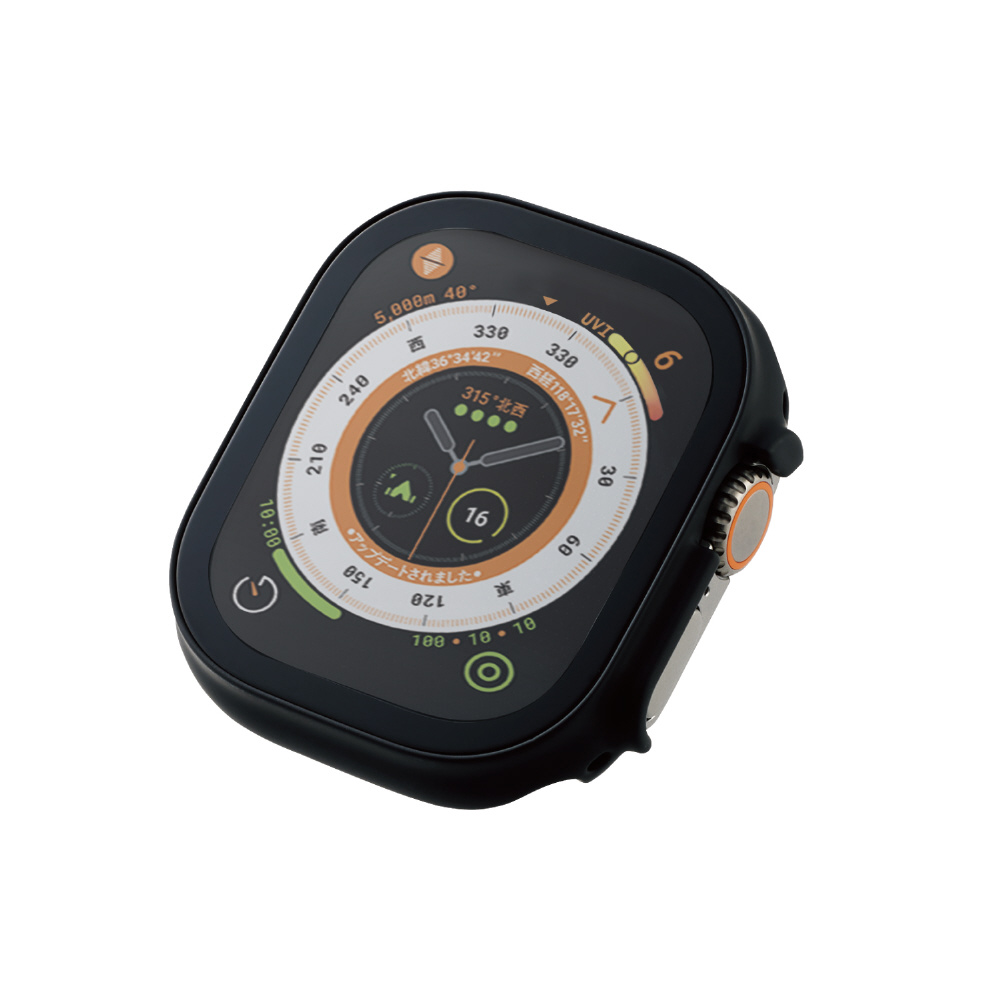 Apple Watch Ultra 49mm用フルカバーケース プレミアムガラス セラミックコート ブラック AW-22CFCGCBK