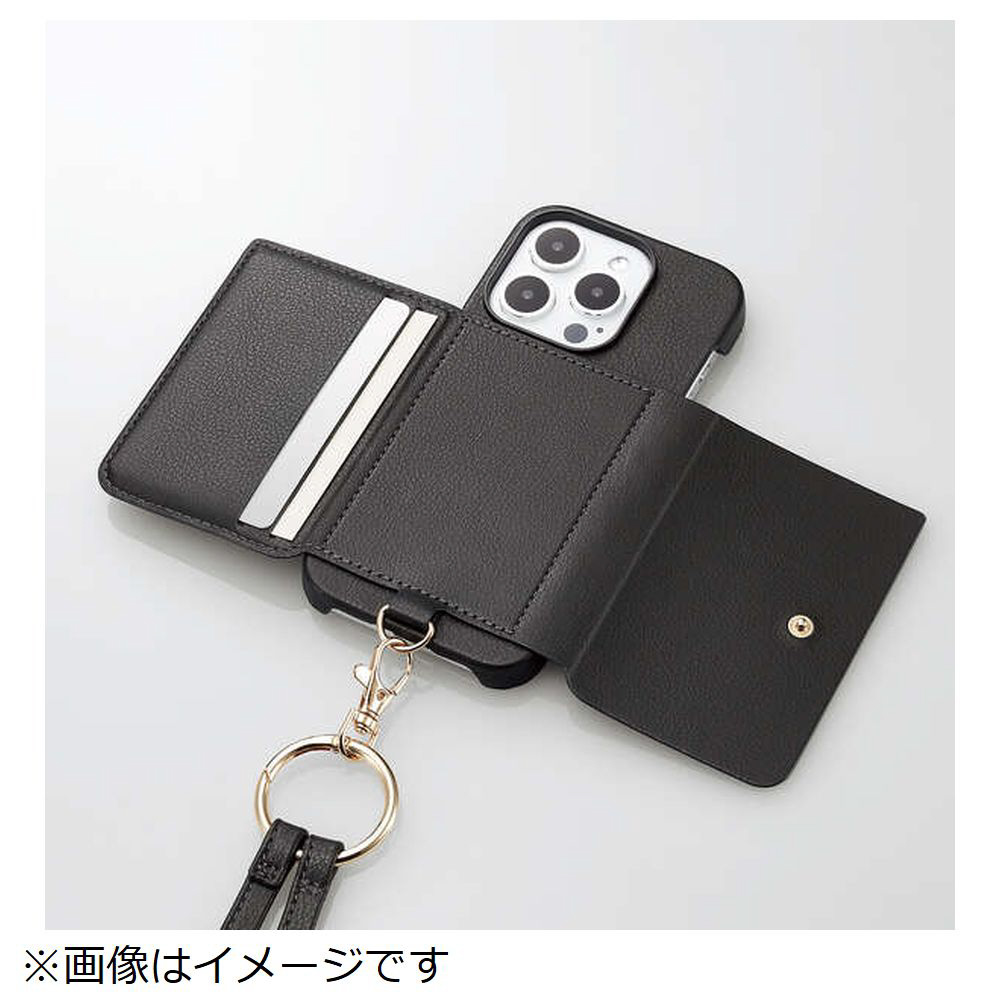 RANDOLIER ブラックレザーケース ストラップ付きiPhone 15Pro ストラップ付 iPhone15/15proケース レザー iPhone14/13/12pro