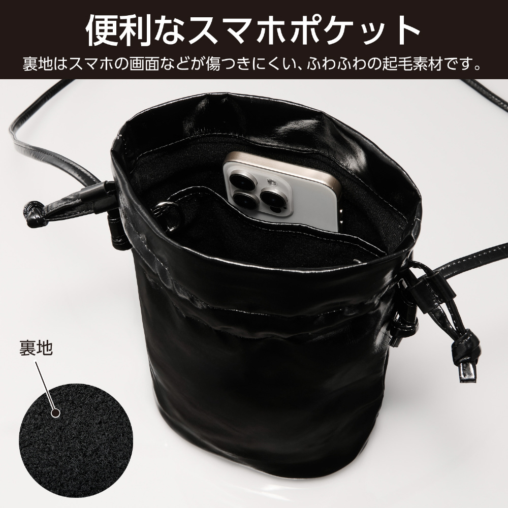 【オーダー品】　巾着バッグ　スマホポーチジョリーフルール スマホポーチ ショルダーポーチ 斜めがけ / ハンドル持ち ポシェット