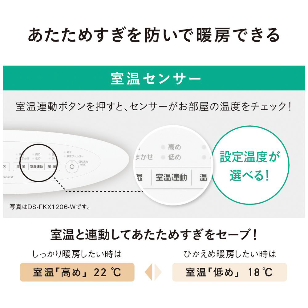 加湿機能付きセラミックファンヒーター DS-FKX1206-H ［人感センサー