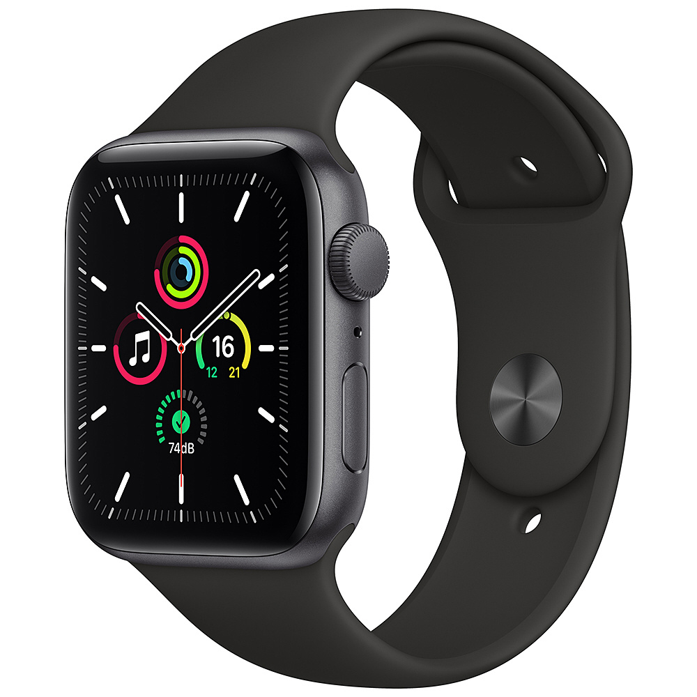 Apple Watch SE(GPS型号)第1代-44mm空间灰色铝情况和黑色运动带-常规