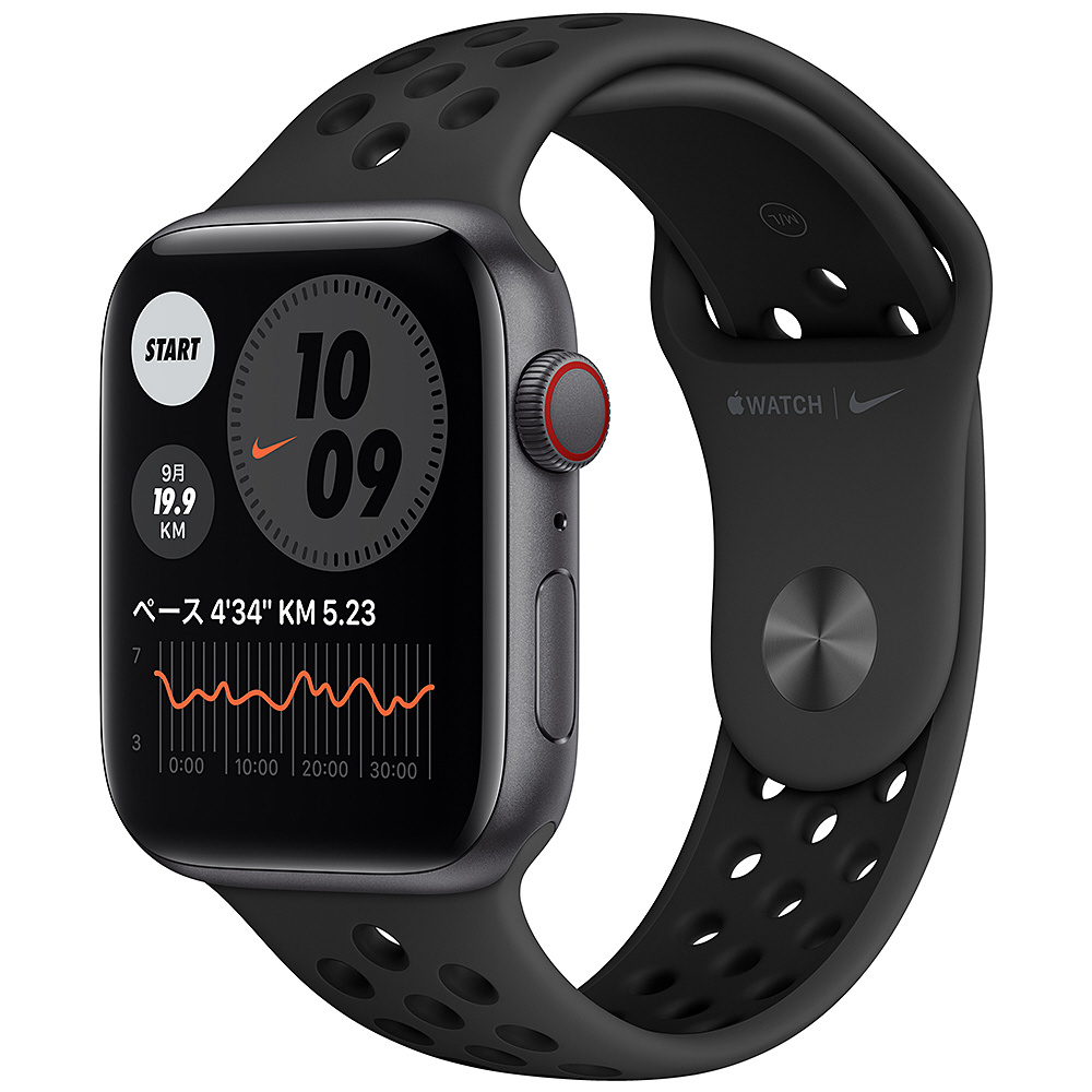Apple Watch Nike SE（GPS + Cellularモデル）-  44mmスペースグレイアルミニウムケースとアンスラサイト/ブラックNikeスポーツバンド - レギュラー スペースグレイアルミニウム MG0A3J/A