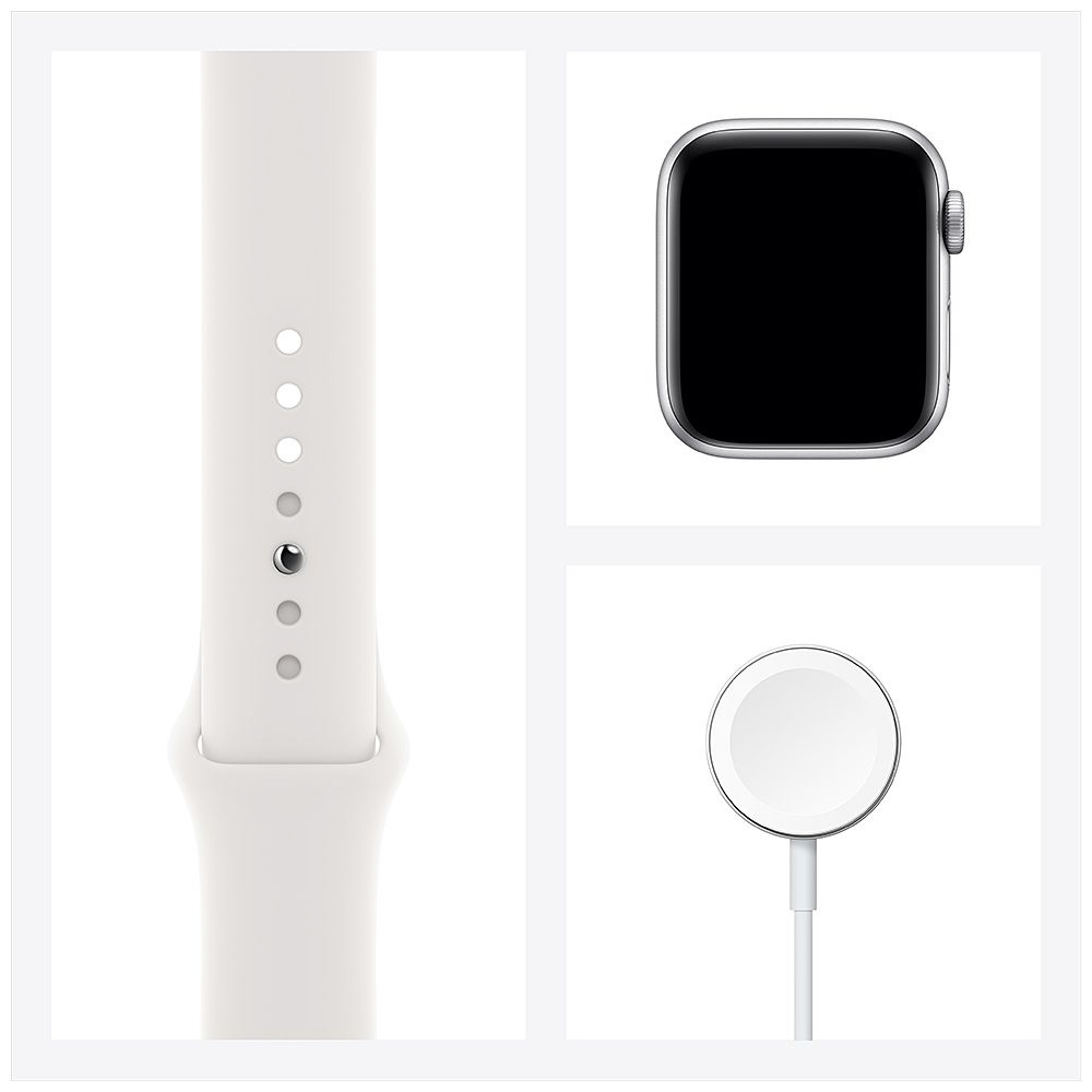 Apple Watch Series 6（GPS + Cellularモデル）- 40mmシルバーステンレススチールケースとホワイトスポーツバンド -  レギュラー