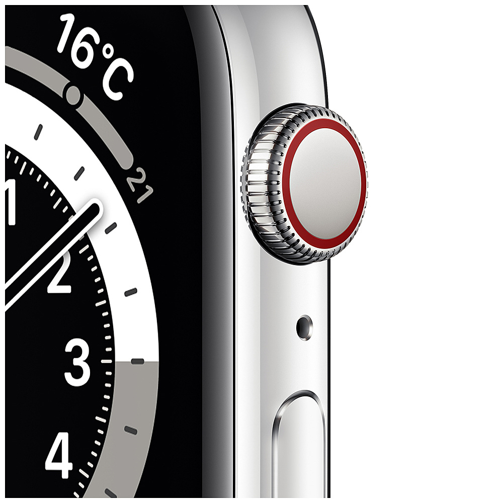 Apple Watch Series 6（GPS + Cellularモデル）- 44mmシルバーステンレススチールケースとホワイトスポーツバンド -  レギュラー