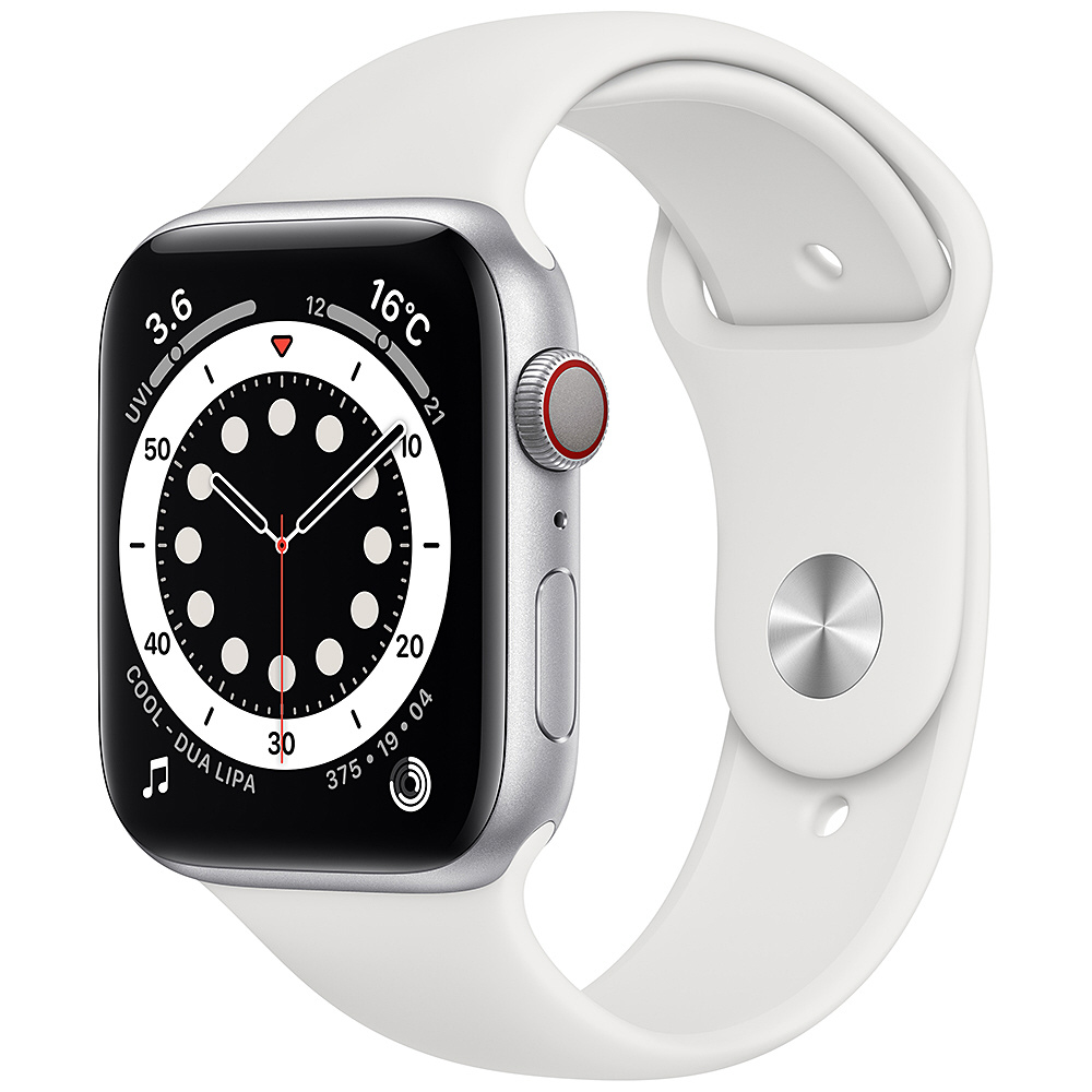 Apple Watch Series 6（GPS + Cellularモデル）- 44mmシルバーアルミニウムケースとホワイトスポーツバンド -  レギュラー