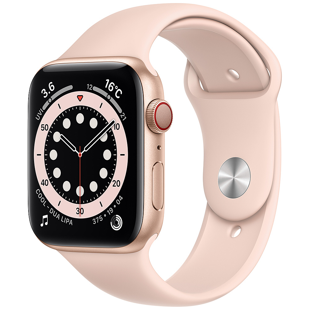 Apple Watch Series 6�ｼ�GPS Cellular繝｢繝�繝ｫ�ｼ�- 44mm繧ｴ繝ｼ繝ｫ繝峨い繝ｫ繝溘ル繧ｦ繝�繧ｱ繝ｼ繧ｹ縺ｨ繝斐Φ繧ｯ繧ｵ繝ｳ繝峨せ繝昴�ｼ繝�繝舌Φ繝�  繝ｬ繧ｮ繝･繝ｩ繝ｼ�ｽ懊�ｮ騾夊ｲｩ縺ｯ繧ｽ繝輔�槭ャ繝夕sofmap]