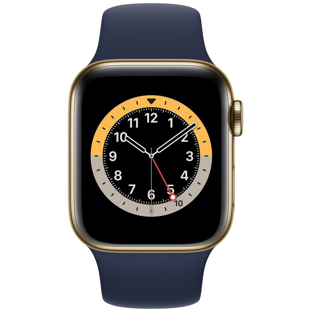 Apple Watch Series 6（GPS + Cellularモデル）-  40mmゴールドステンレススチールケースとディープネイビースポーツバンド