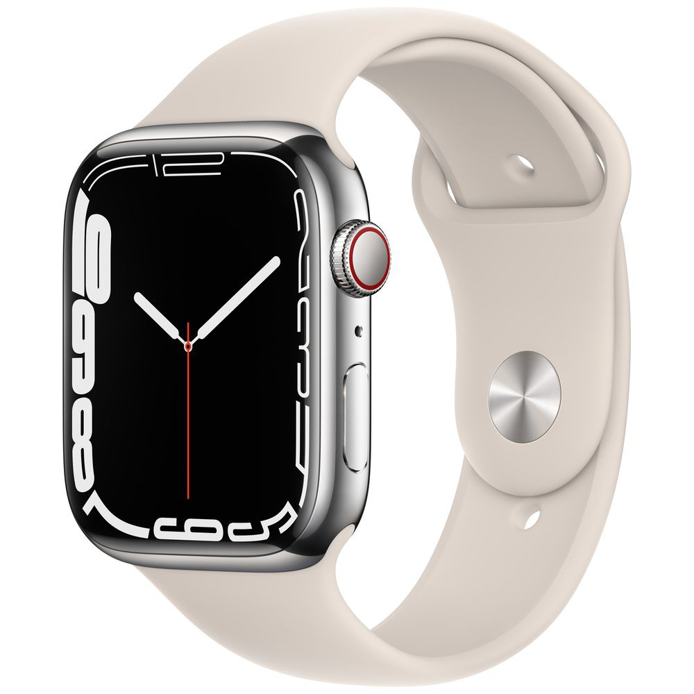 Apple Watch Series 7(GPS+Cellular型号)-45mm银不锈钢包和星光运动带