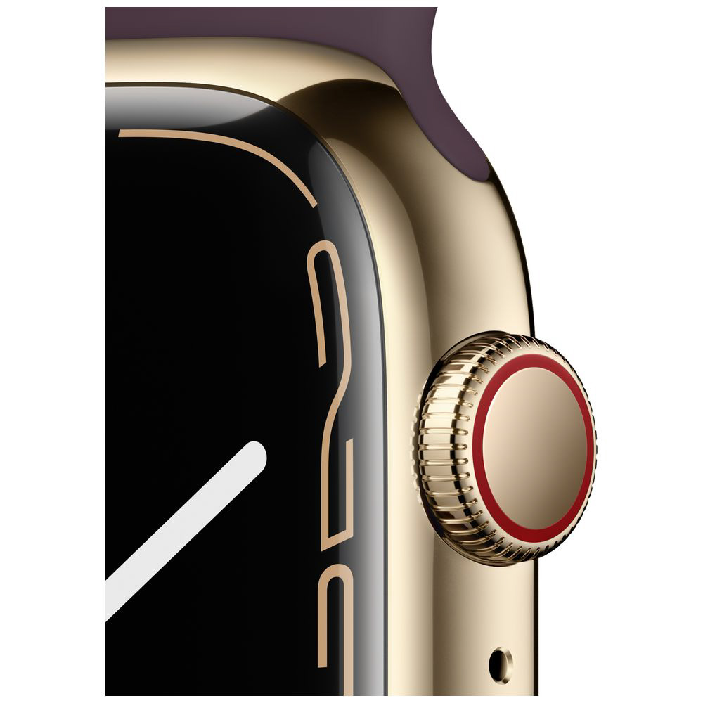 Apple Watch Series 7（GPS+Cellularモデル）- 45mmゴールドステンレススチールケースとダークチェリースポーツバンド  - レギュラー ゴールドステンレススチール MKJX3J/A