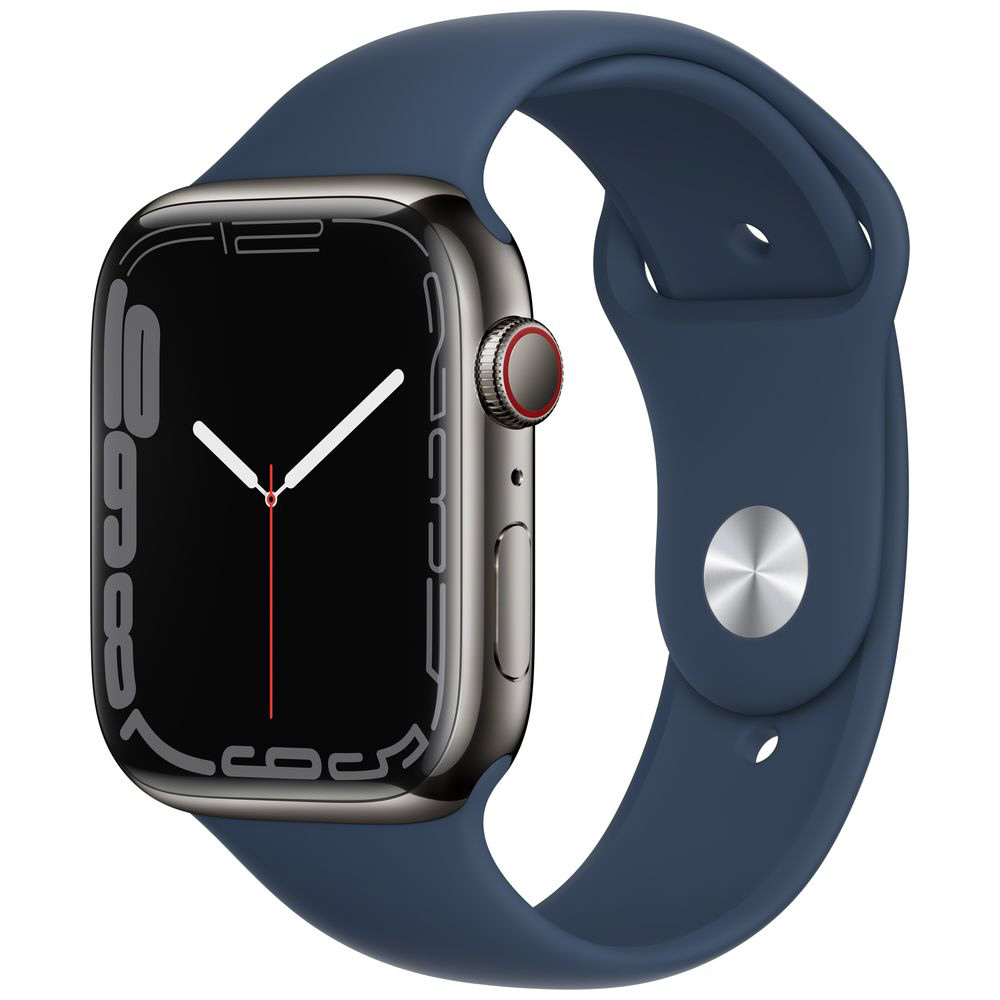 Apple Watch Series 7（GPS+Cellularモデル）- 45mmグラファイトステンレススチールケースとアビスブルースポーツバンド  - レギュラー グラファイトステンレススチール MKL23J/A