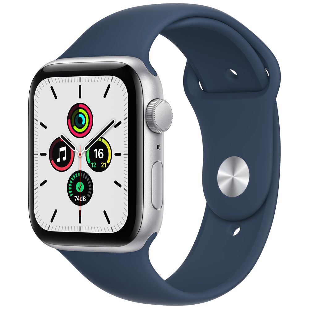 Apple Watch SE（GPSモデル）第1世代 44mmシルバーアルミニウムケースとアビスブルースポーツバンド シルバーアルミニウム  MKQ43J/A 【磁気充電-USB-Cケーブル同梱モデル】