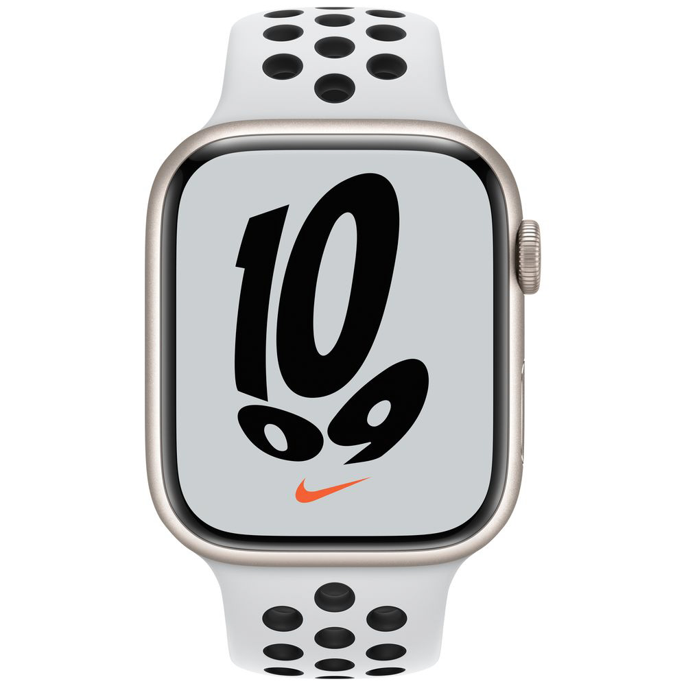 Apple Watch Nike Series 7（GPSモデル）-  45mmスターライトアルミニウムケースとピュアプラチナム/ブラックNikeスポーツバンド - レギュラー スターライトアルミニウム MKNA3J/A