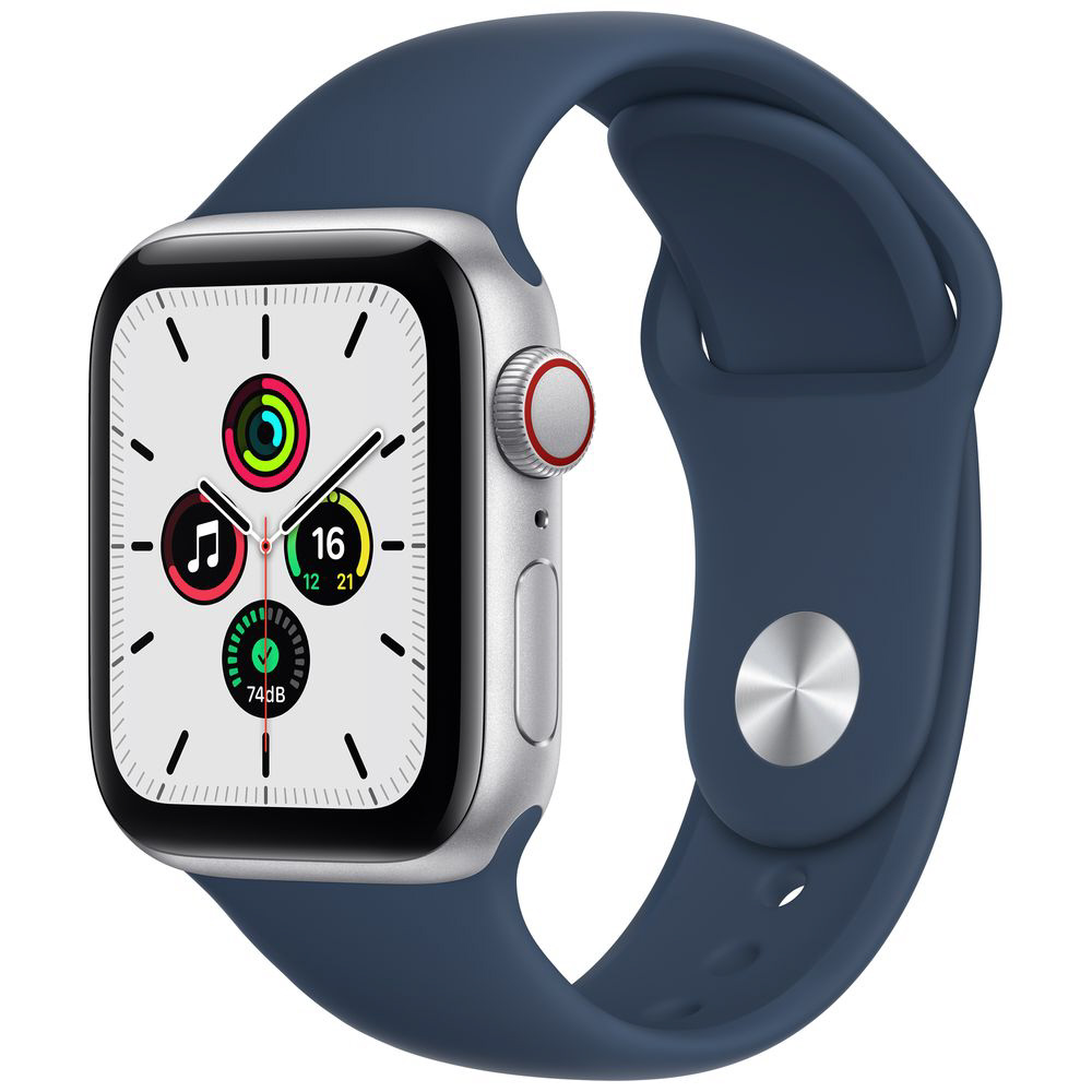 Apple Watch SE（GPS+Cellularモデル）第1世代 40mmシルバーアルミニウムケースとアビスブルースポーツバンド  シルバーアルミニウム MKQV3J/A 【磁気充電-USB-Cケーブル同梱モデル】