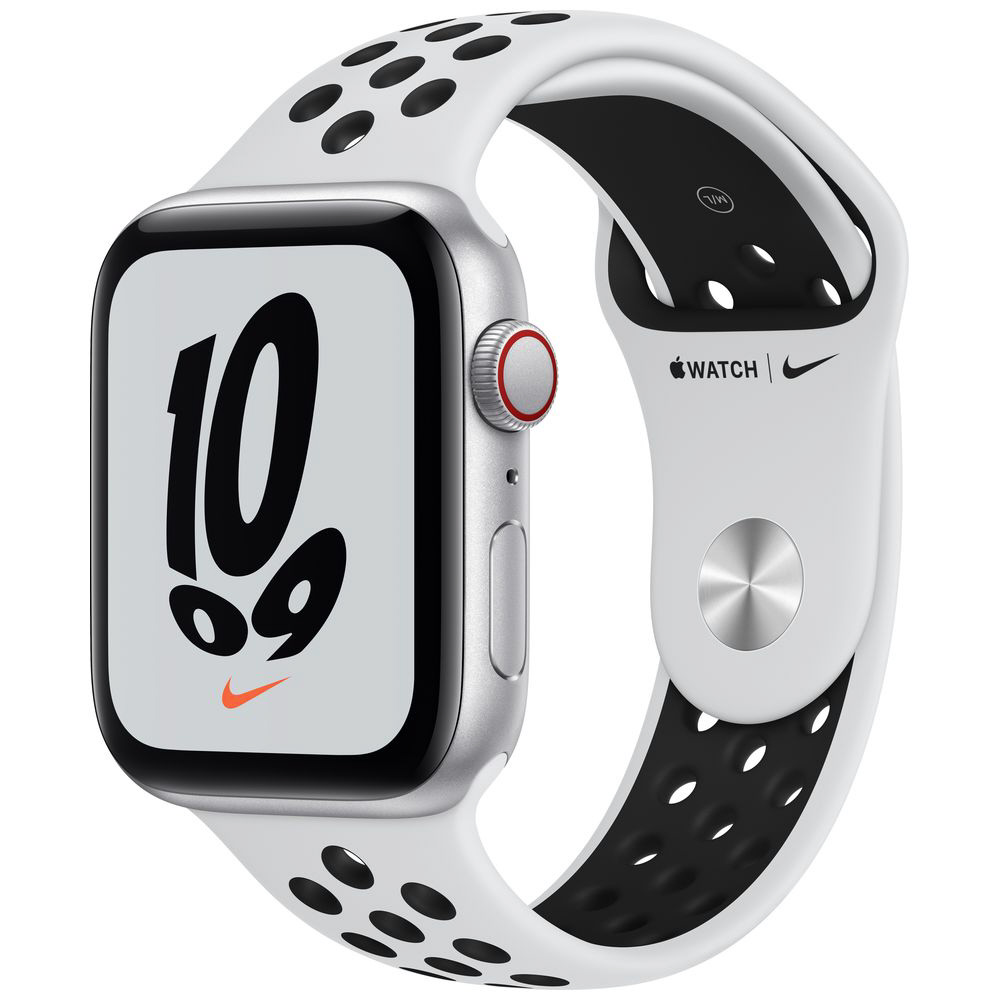 Apple Watch Nike SE（GPS+Cellularモデル）第1世代  44mmシルバーアルミニウムケースとピュアプラチナム/ブラックNikeスポーツバンド シルバーアルミニウム MKT63J/A  【磁気充電-USB-Cケーブル同梱モデル】