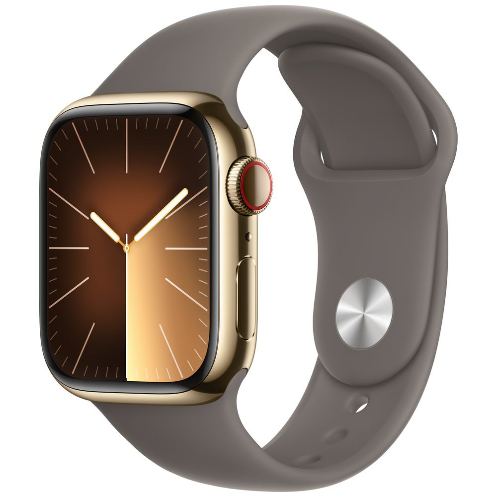 Apple Watch Series 9（GPS + Cellularモデル）- 41mmゴールドステンレススチールケースとクレイスポーツバンド -  M/L ゴールドステンレススチール MRJ63J/A|Apple(アップル)