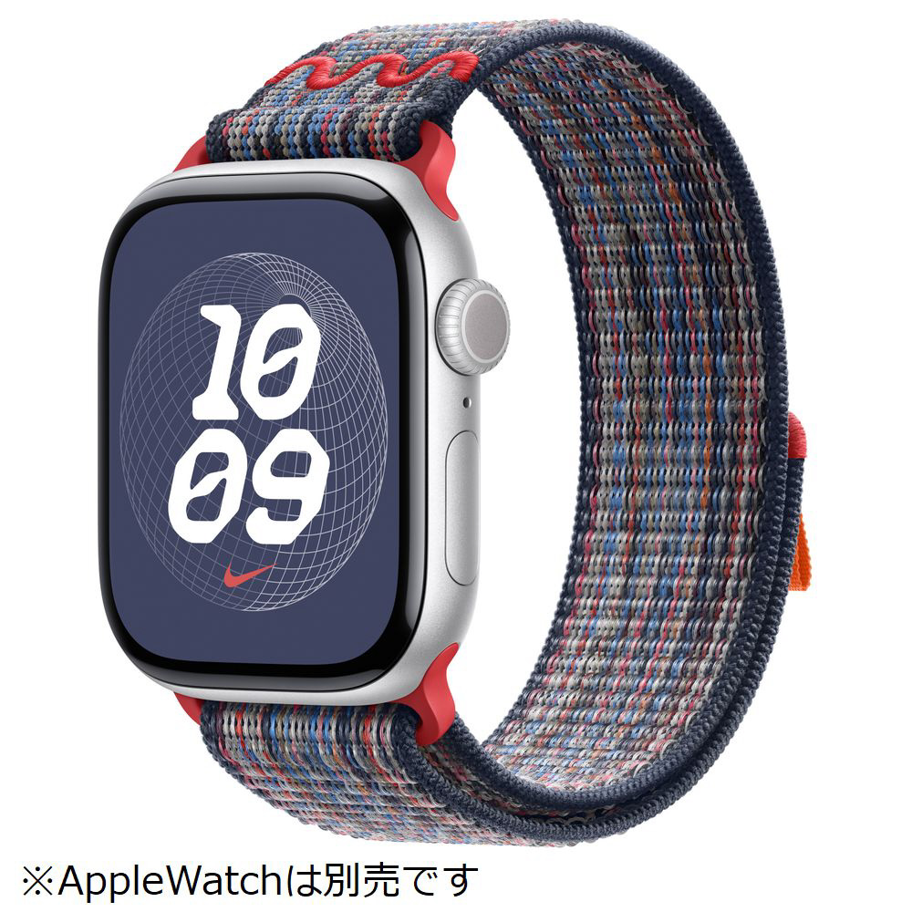 【新品未開封】Apple watch ブルー/レッドNikeスポーツループ Apple Watch 46mm バンドブルーリボンNIKEスポーツループ Apple