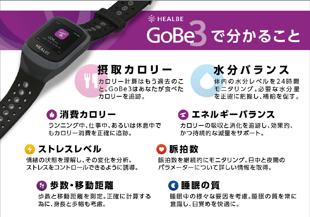 HEALBE GoBe3 スマートウォッチ カロリー計算 バーガンディー 新品