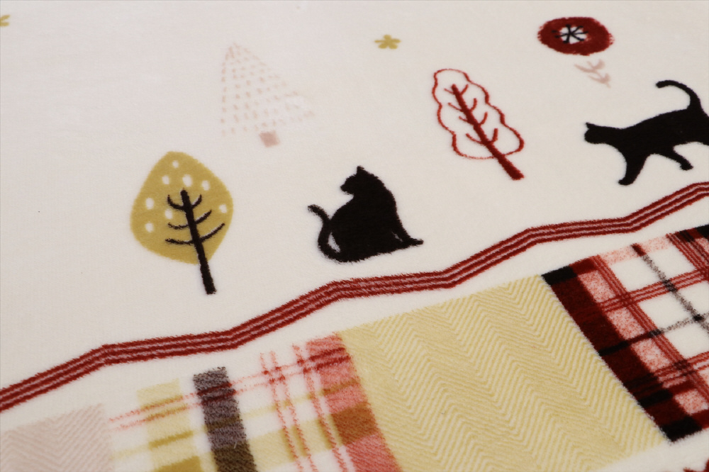 猫柄ホットカーペットカバー アルク（200×240cm/レッド） ［200×240