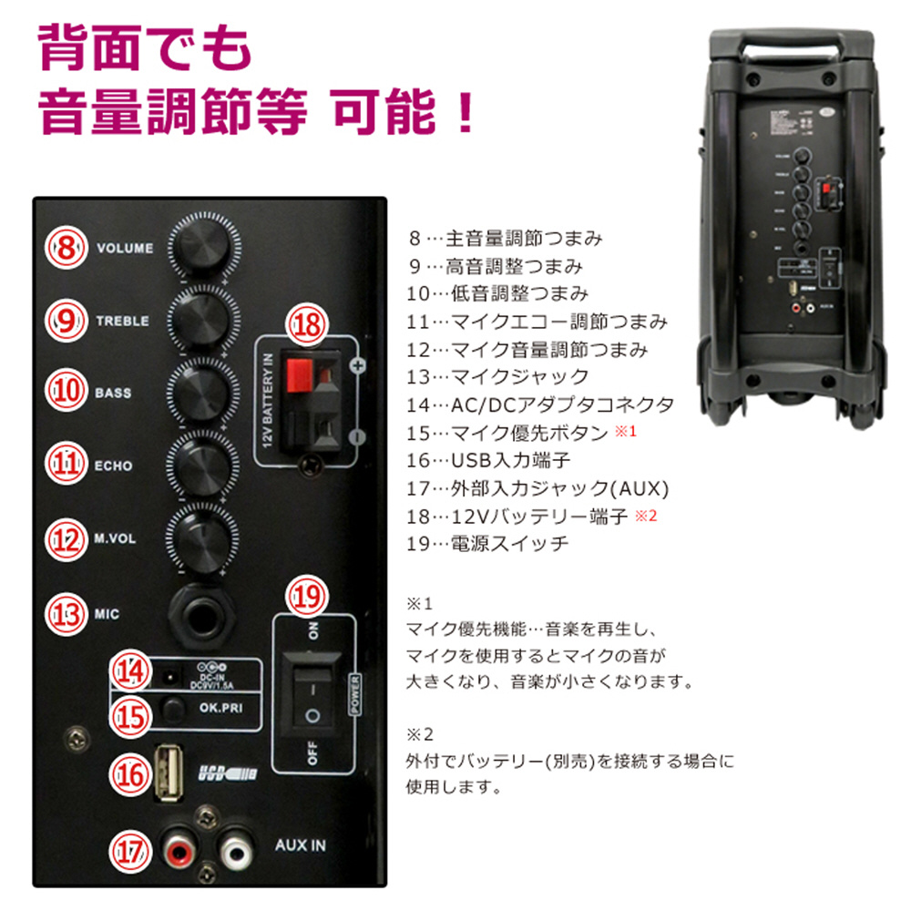 トロリースピーカー ・キャスター付きBluetoothスピーカー