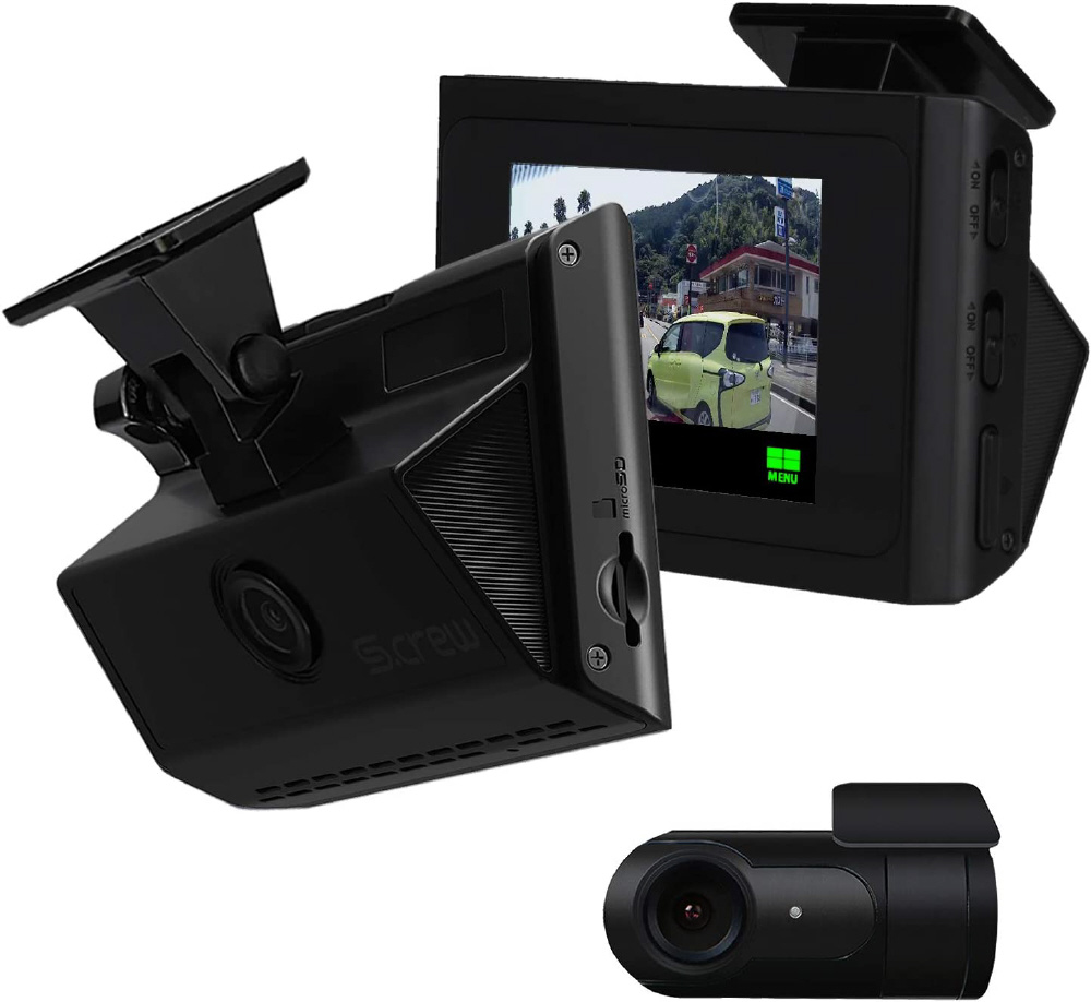 ドライブレコーダー タッチパネル搭載コンパクト2カメラ(FHD+FHD) S-crew ISDR-500 ［前後カメラ対応 /Full  HD（200万画素） /駐車監視機能付き /セパレート型］