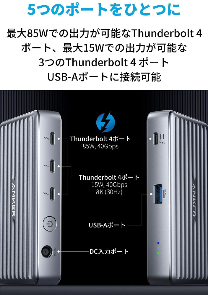 AC電源［Thunderbolt 4 オス→メス USB-A / Thunderbolt 4ｘ3］ USB PD