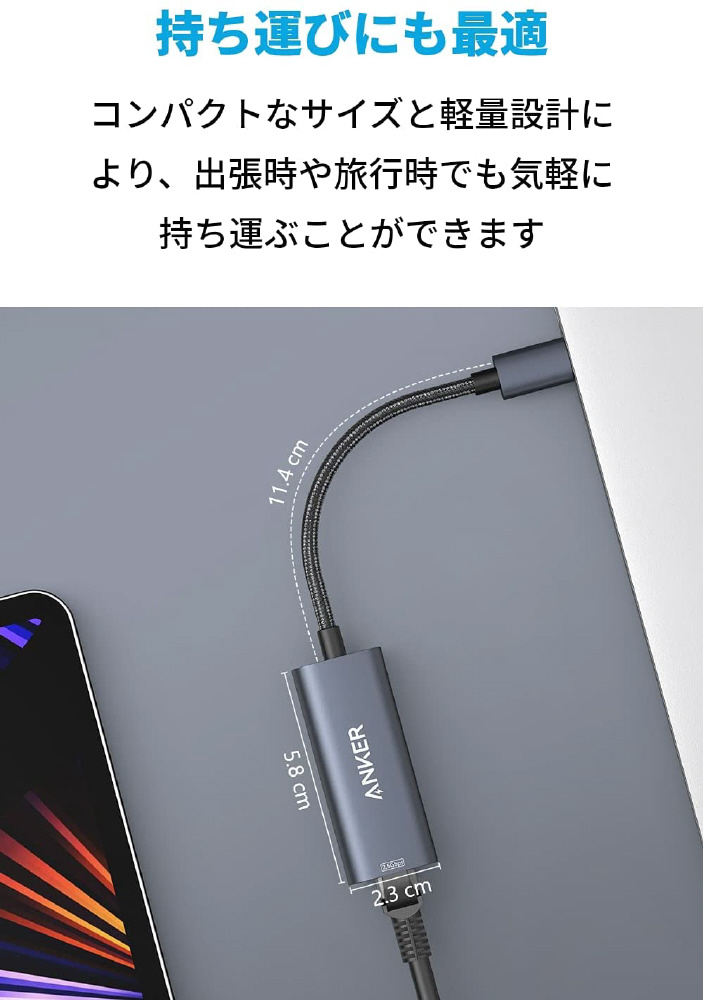 LAN変換アダプタ [USB-C オス→メス LAN] 2.5Gbps対応(Mac/Windows